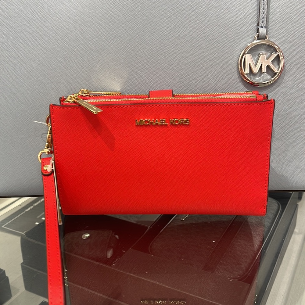 Michael Kors Jet Set Travel Large Double Zip Leather Wristlet phone holder NWT - Picture 16 of 16